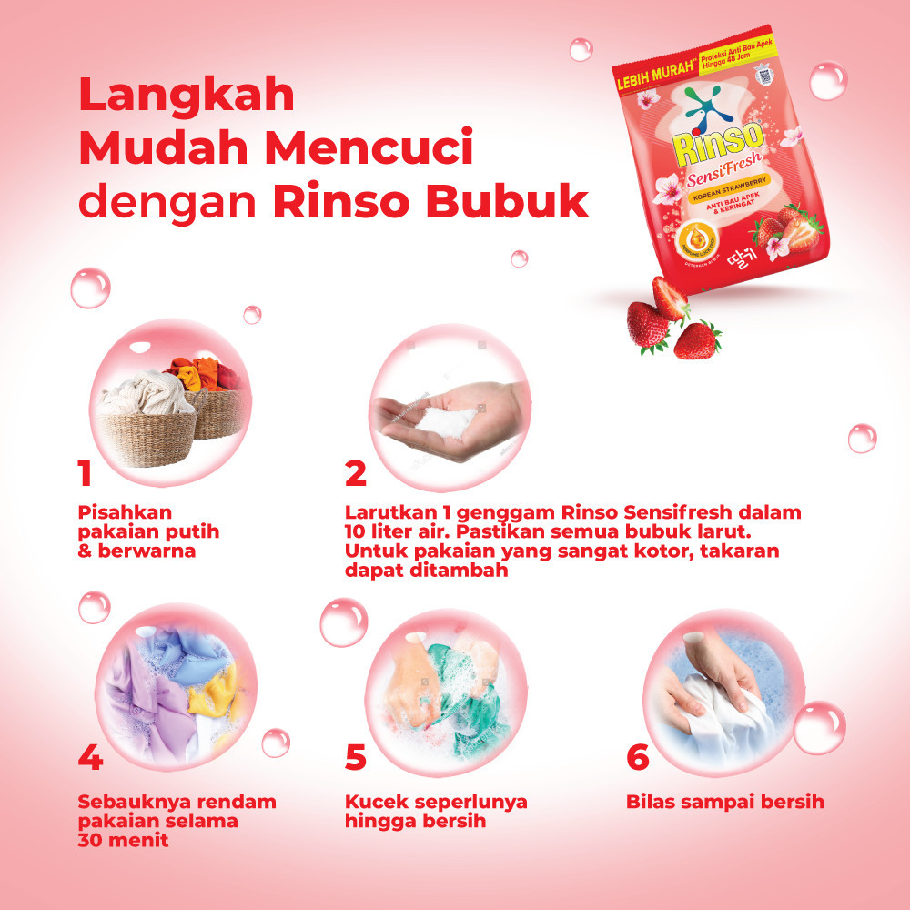 [Lebih Hemat 25%] Rinso Baru Detergen Bubuk Varian Korean Strawberry 1440g x2 - Gambar 3