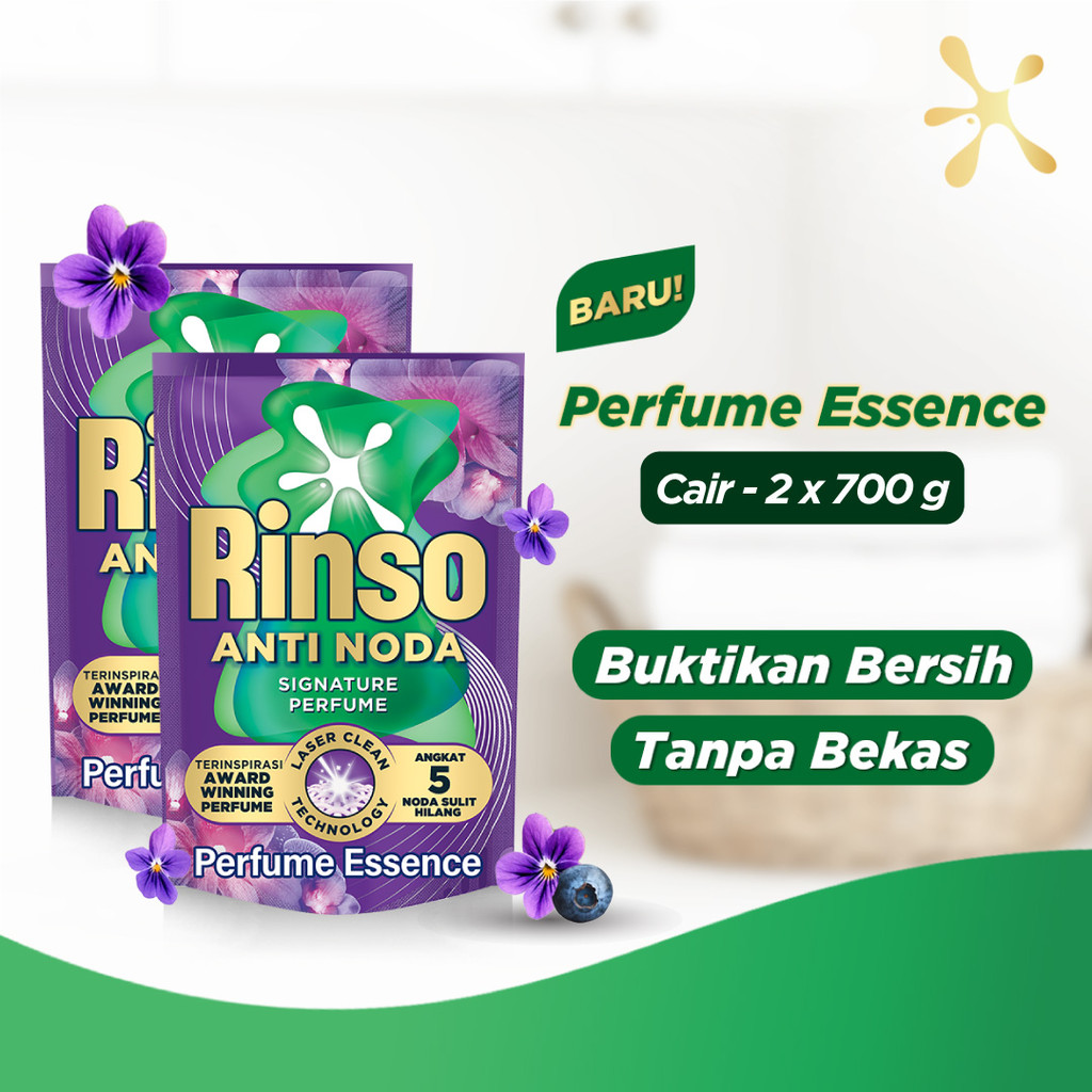 [Extra Isi 35%] Rinso Baru Detergen Cair Varian Perfume Essence 700g x2