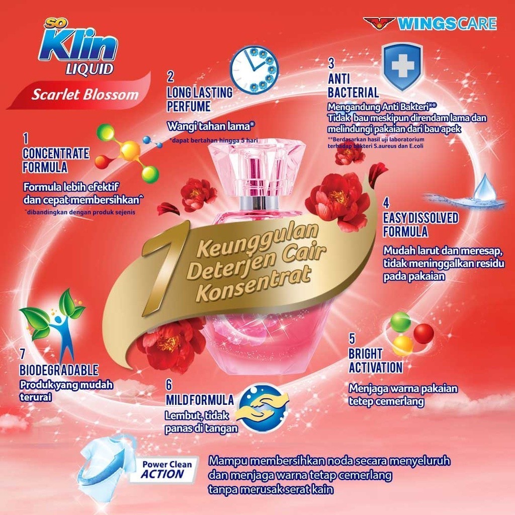 Soklin Deterjen Cair Perfume Merah Scarlet Blossom Pouch 700 gr x2 - Gambar 3