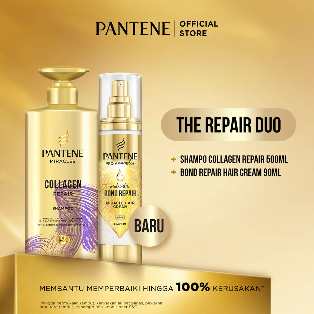 [BUNDLE] PANTENE Miracles Hair Cream Bond Repair 90ml & Shampoo Collagen Repair 500ml / Krim Rambut dan Shampoo melindungi dan membantu memperbaiki rambut dari kerusakan.