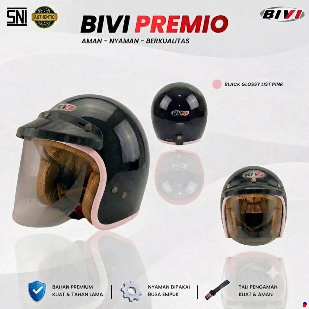Helm Bogo Wanita BIVI PREMIO PINK Cewek Retro Desain Nyaman Dan Aman SNI Half Face Wanita Dewasa Ukuran L - Gambar 3