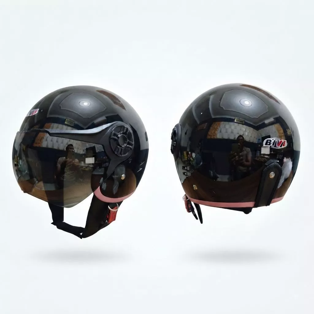 Helm Wanita HIJABER - HIJAB FEDLEY Hitam List Pink Remaja Dewasa SNI