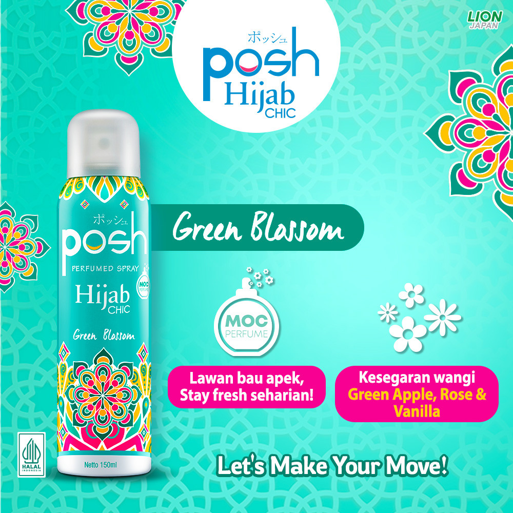 Posh Hijab Spray Cologne Green Blossom Botol 150 ml + Posh Roll On Deodoran Powder Fresh Botol 50 ml - Gambar 2
