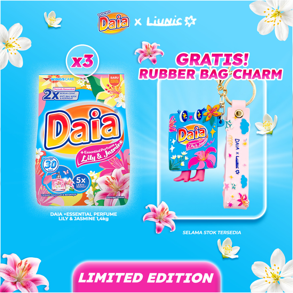 Daia Powder Detergent Lily & Jasmine 1.4 kg x3 Free Liunic Bag Charm