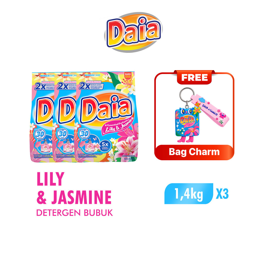 Daia Powder Detergent Lily & Jasmine 1.4 kg x3 Free Liunic Bag Charm - Gambar 4