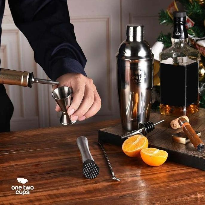 Terbaik One Two Cups PAKET SHAKER 2 COCKTAIL/MOCKTAIL/KOPI / 6 in 1 Bartender Drink Bar Set Alat Gelas mixing Minuman Buah Sirup Stainless Steel Peralatan pengocok minuman sirup soda matcha Paling keren - Gambar 3