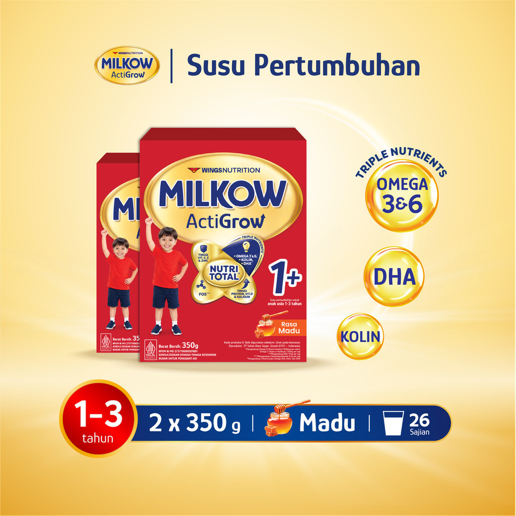 Milkow 1+ Susu Formula Pertumbuhan Anak Untuk Usia 1-3 Tahun Rasa Madu 350 Gr x2