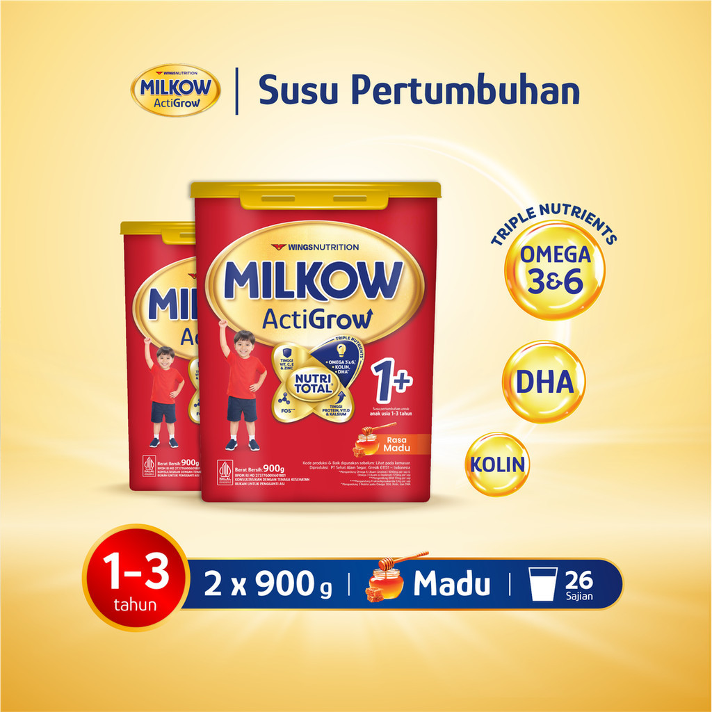 Milkow 1+ Susu Formula Pertumbuhan Anak Untuk Usia 1-3 Tahun Toples Rasa Madu 900 Gr x2