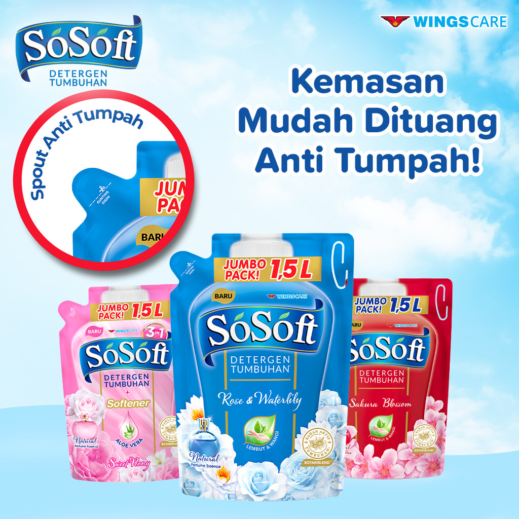 So Soft Detergen Cair Rose & Waterlily Pouch 1500Ml x2 - Gambar 4