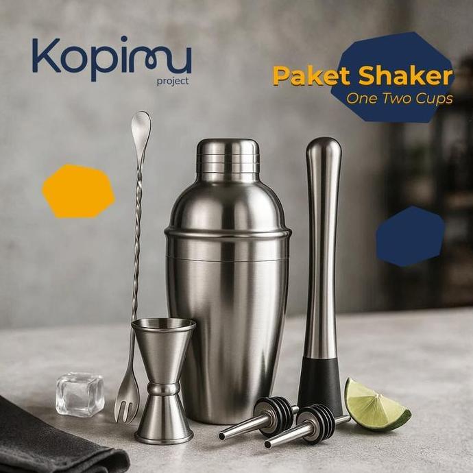 Terbaik One Two Cups PAKET SHAKER 2 COCKTAIL/MOCKTAIL/KOPI / 6 in 1 Bartender Drink Bar Set Alat Gelas mixing Minuman Buah Sirup Stainless Steel Peralatan pengocok minuman sirup soda matcha Paling keren