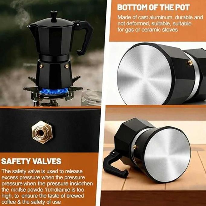Terbaik One Two Cups Espresso Coffee Maker Moka Pot Teko Filter 12 Cup 600ml -JF112 Paling keren - Gambar 4