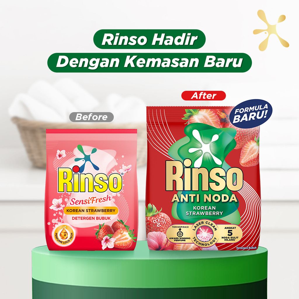 [Lebih Hemat 25%] Rinso Baru Detergen Bubuk Varian Korean Strawberry 1440g x5 - Gambar 2
