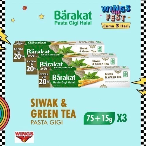 Barakat Pasta Gigi Siwak & Greentea Tube 75 gr x3 - Gambar 2
