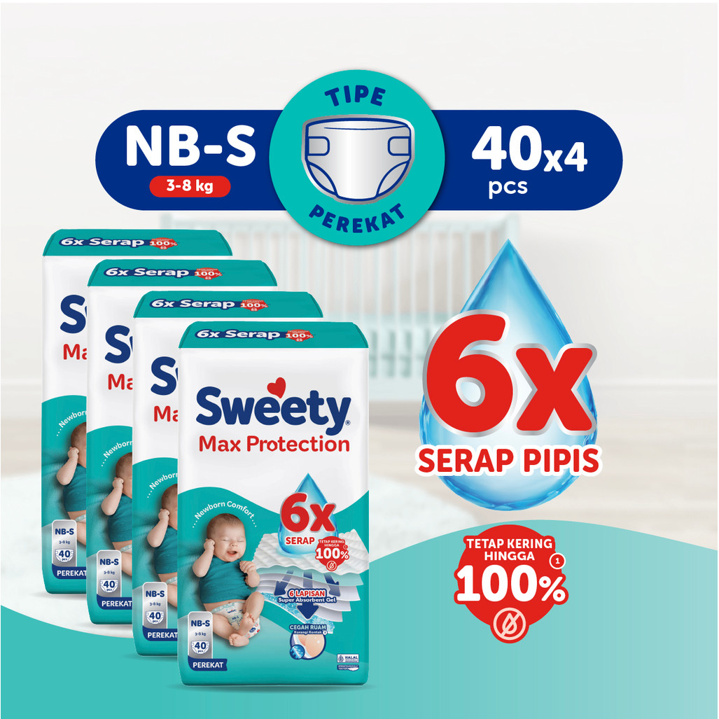 Sweety Silver Max Protection NewBorn NB - S 40 x 4 Popok Perekat Baby Diapers