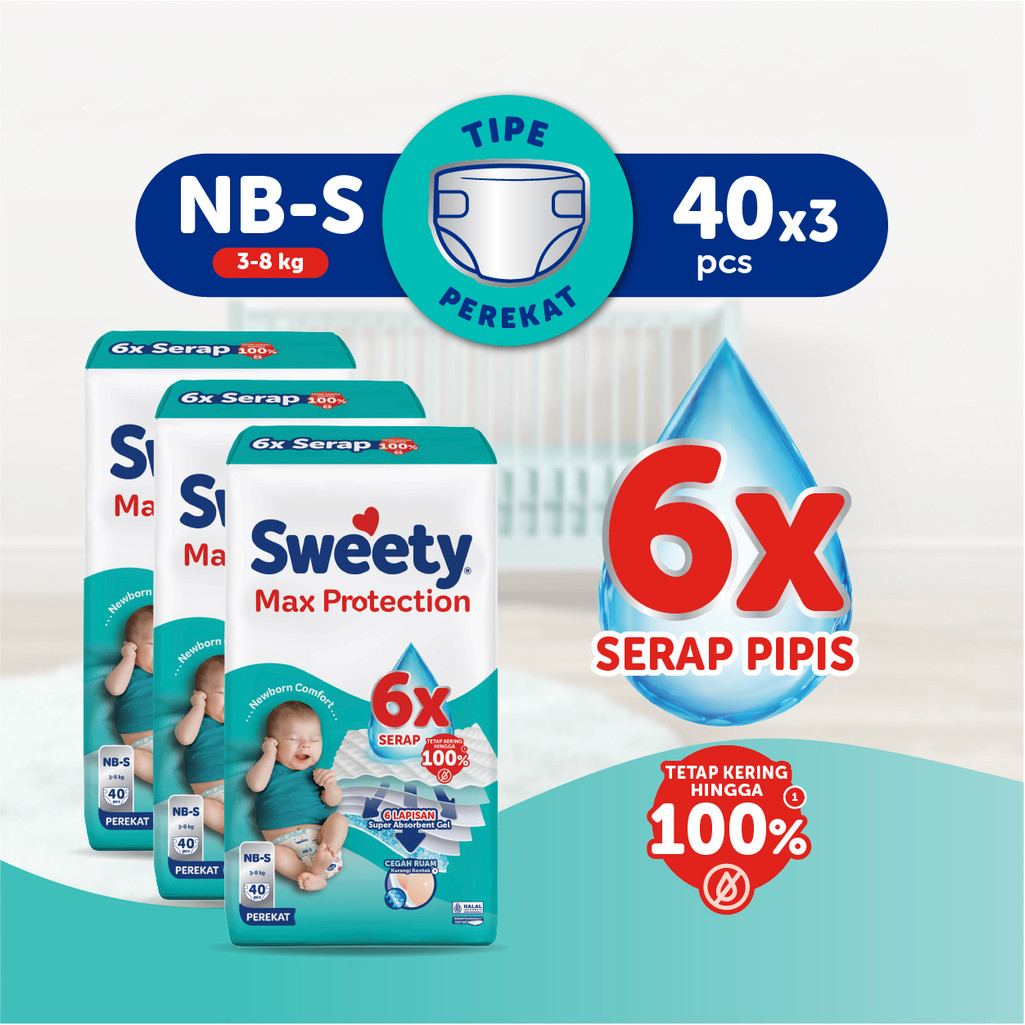 Sweety Silver Max Protection Newborn NB - S 40 x 3 Popok Perekat Baby Diapers