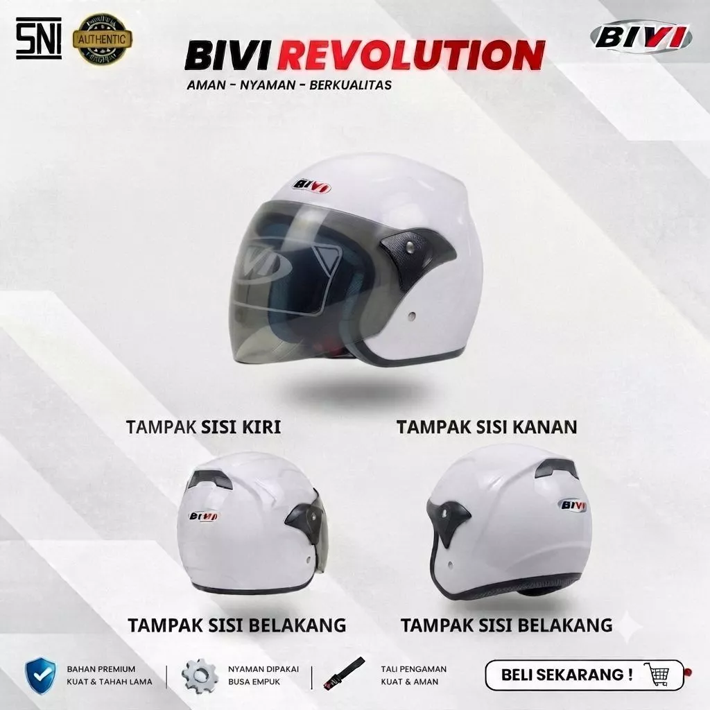 Helm Half Face Original SNI - Helem  Bivi EVO EXTREM TERBARU Single Visor Smoke Pria Wanita Dewasa Remaja