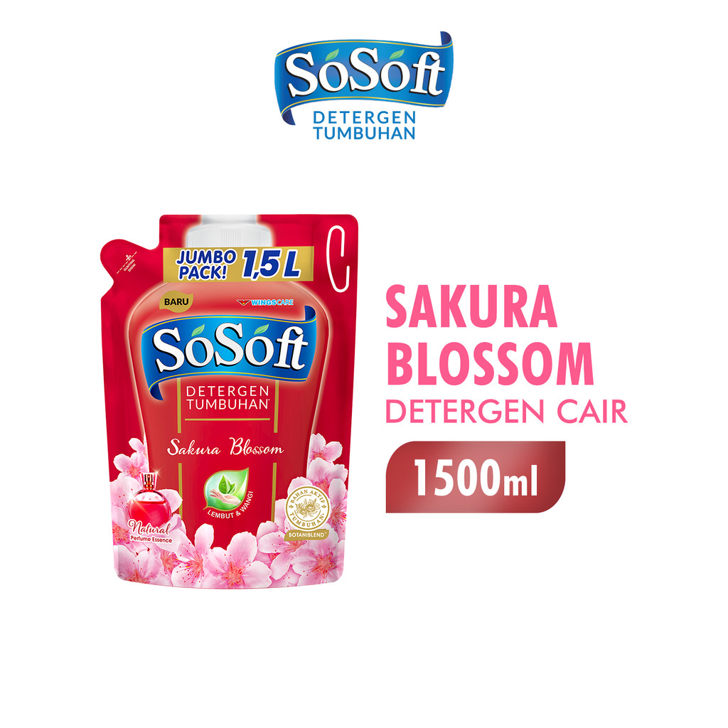 So Soft Detergen Cair Sakura Blossom Pouch 1500Ml x2 - Gambar 2