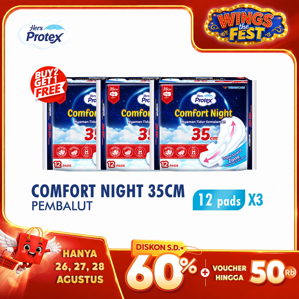 [B2G1] HERS PROTEX Daily Comfort Night Pembalut Wanita bag 12