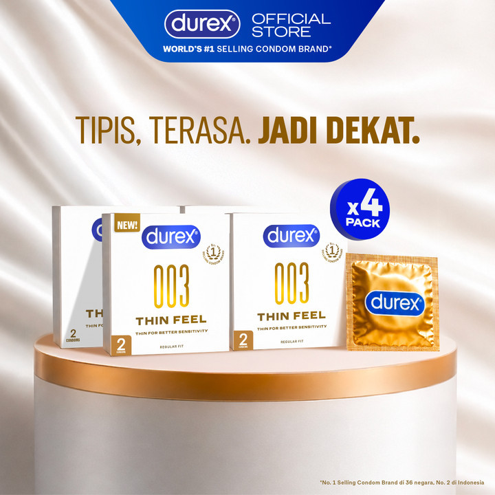 (BARU!) Durex 003 Thin Feel Condom - 2sc (Kondom Tipis Untuk Sensasi Lebih Natural, Dilengkapi Pelumas atau Lubricant Berbahan Silikon & Terbuat Dari Lateks Alami) - Gambar 3