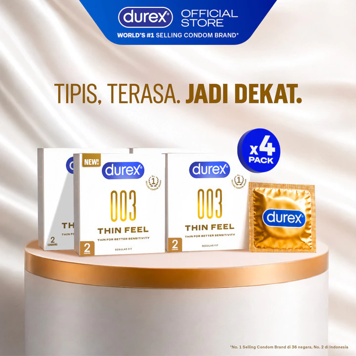 (BARU!) Durex 003 Thin Feel Condom - 2sc (Kondom Tipis Untuk Sensasi Lebih Natural, Dilengkapi Pelumas atau Lubricant Berbahan Silikon & Terbuat Dari Lateks Alami) - Gambar 3
