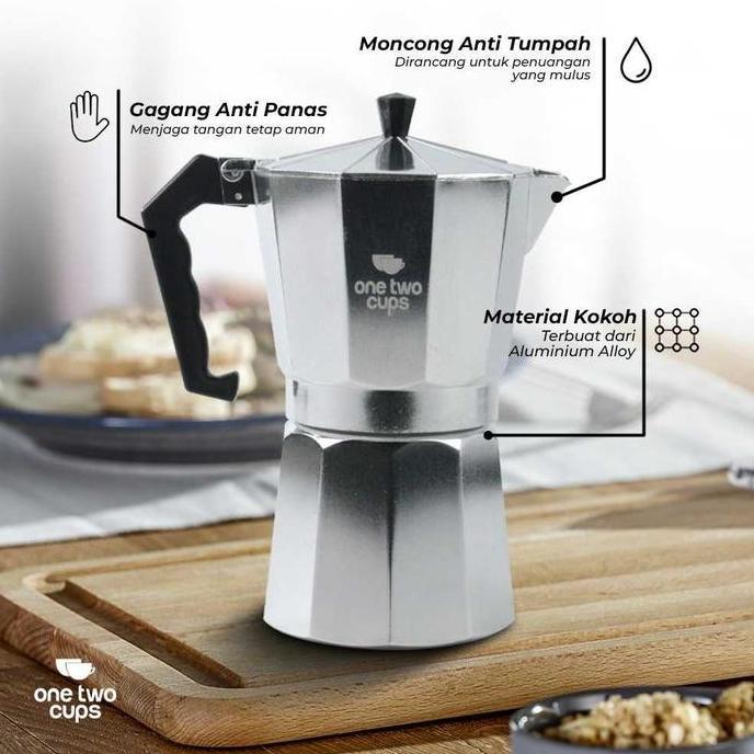 Terbaik One Two Cups Espresso Coffee Maker Moka Pot Teko Filter 12 Cup 600ml -JF112 Paling keren - Gambar 3