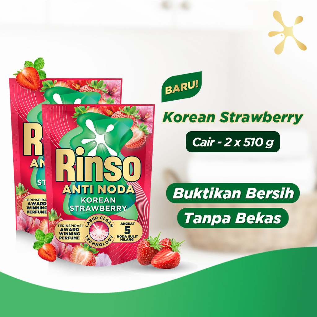 RINSO Molto Detergen Cair Konsentrat Korean Strawberry Anti Bau & Apek 510 ML x2