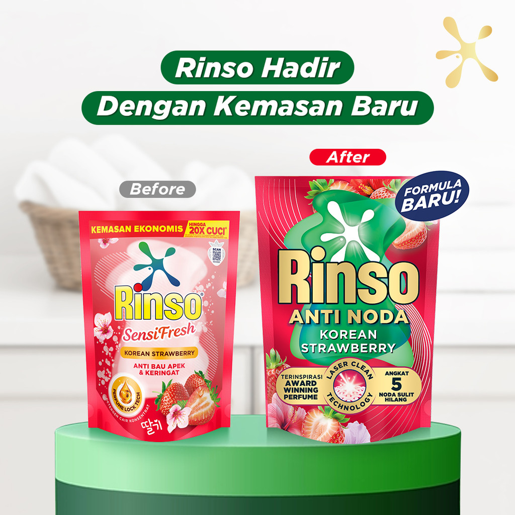 RINSO Molto Detergen Cair Konsentrat Korean Strawberry Anti Bau & Apek 510 ML x2 - Gambar 2