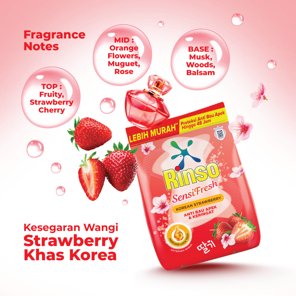 [Lebih Hemat 25%] Rinso Baru Detergen Bubuk Varian Korean Strawberry 1440g x5 - Gambar 4