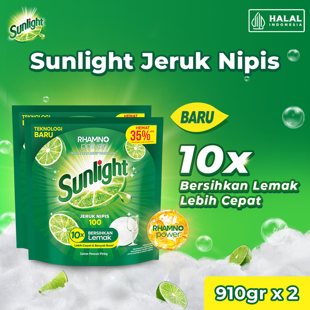 Sunlight Sabun Cuci Piring Jeruk Nipis Refill 910GR x2
