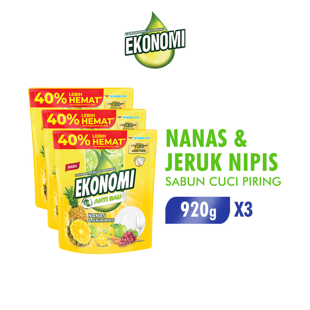 Ekonomi Pencuci Piring Nanas & Jeruk Nipis Pouch 920Gr x3