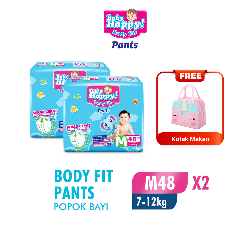 Baby Happy Pants Popok Bayi Celana M 48 x2 Free Kotak Makan - Gambar 3