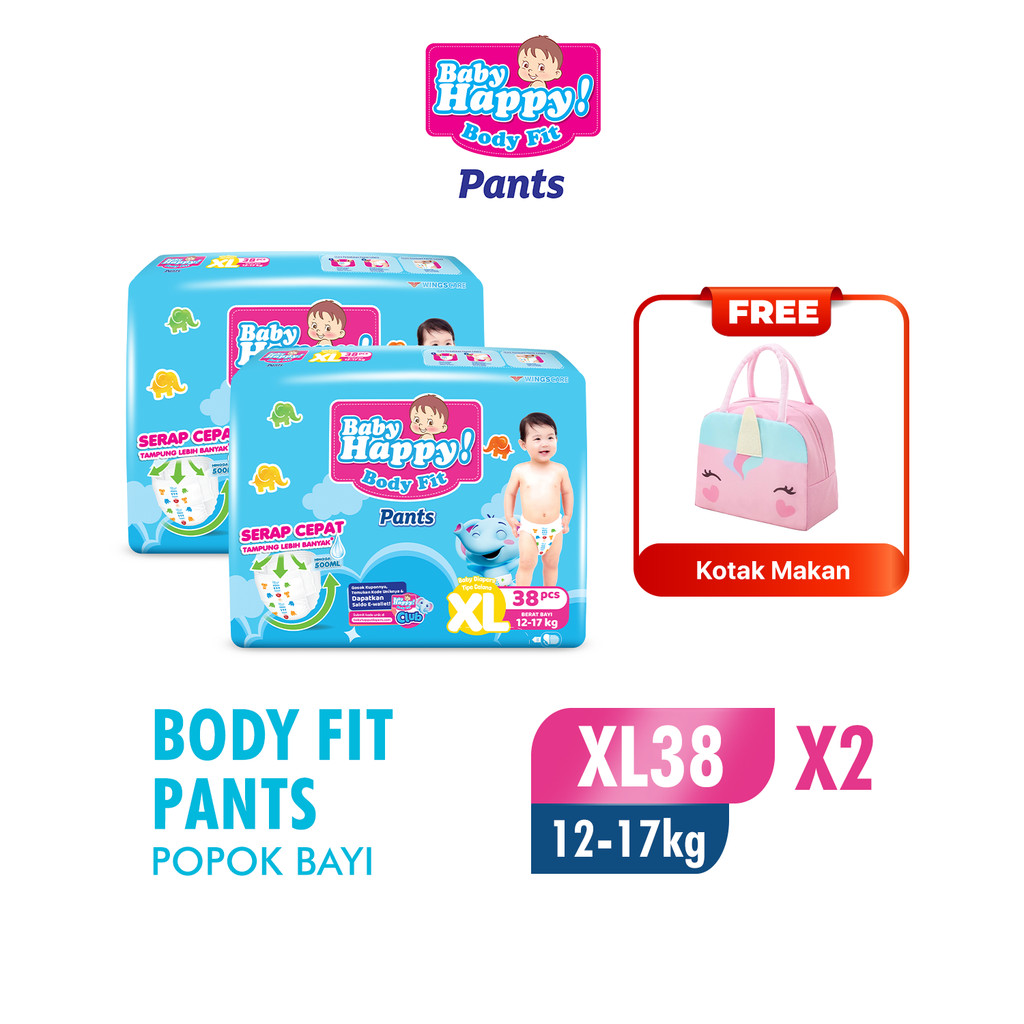 Baby Happy Pants Popok Bayi Celana XL 38 x2 Free Kotak Makan