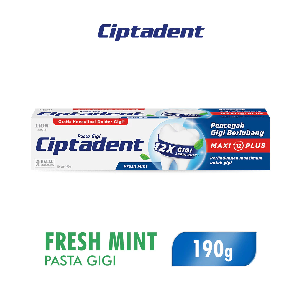 Ciptadent Pasta Gigi Maxi 12 Fresh Mint Tube 190 gr x2 - Gambar 3