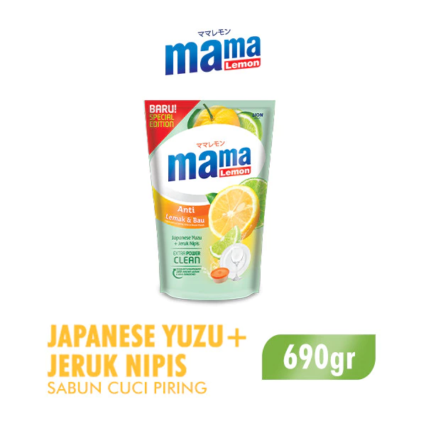 Mama Lemon Sabun Cuci Piring Yuzu & Jeruk Nipis Anti Lemak & Bau Pouch 680 ml/690 gr ml x2 - Gambar 3