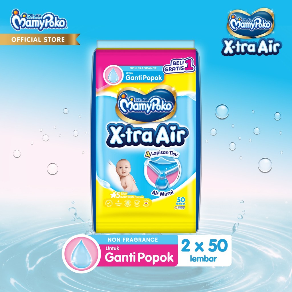 (Beli 1 Gratis 1) MamyPoko Wipes Tisu Basah Reguler 2 x 50 Non Perfume