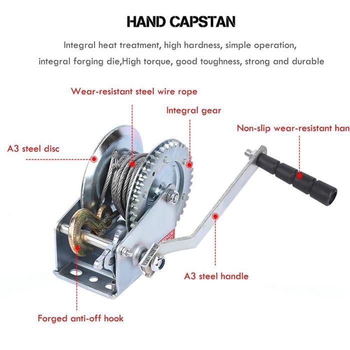 Hand Winch 800 Lbs Crank Hoist Pulley 360Kg/, Original and Trusted ...