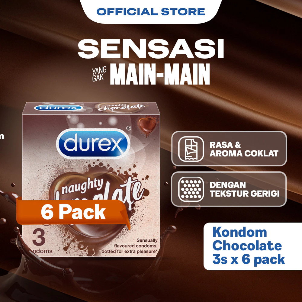 Durex Naughty Chocolate - 3s (6 pcs) (Kondom Pria Gerigi Dengan Rasa & Aroma Coklat, Untuk Sensasi Main Lebih Menyenangkan. Alat Kontrasepsi)