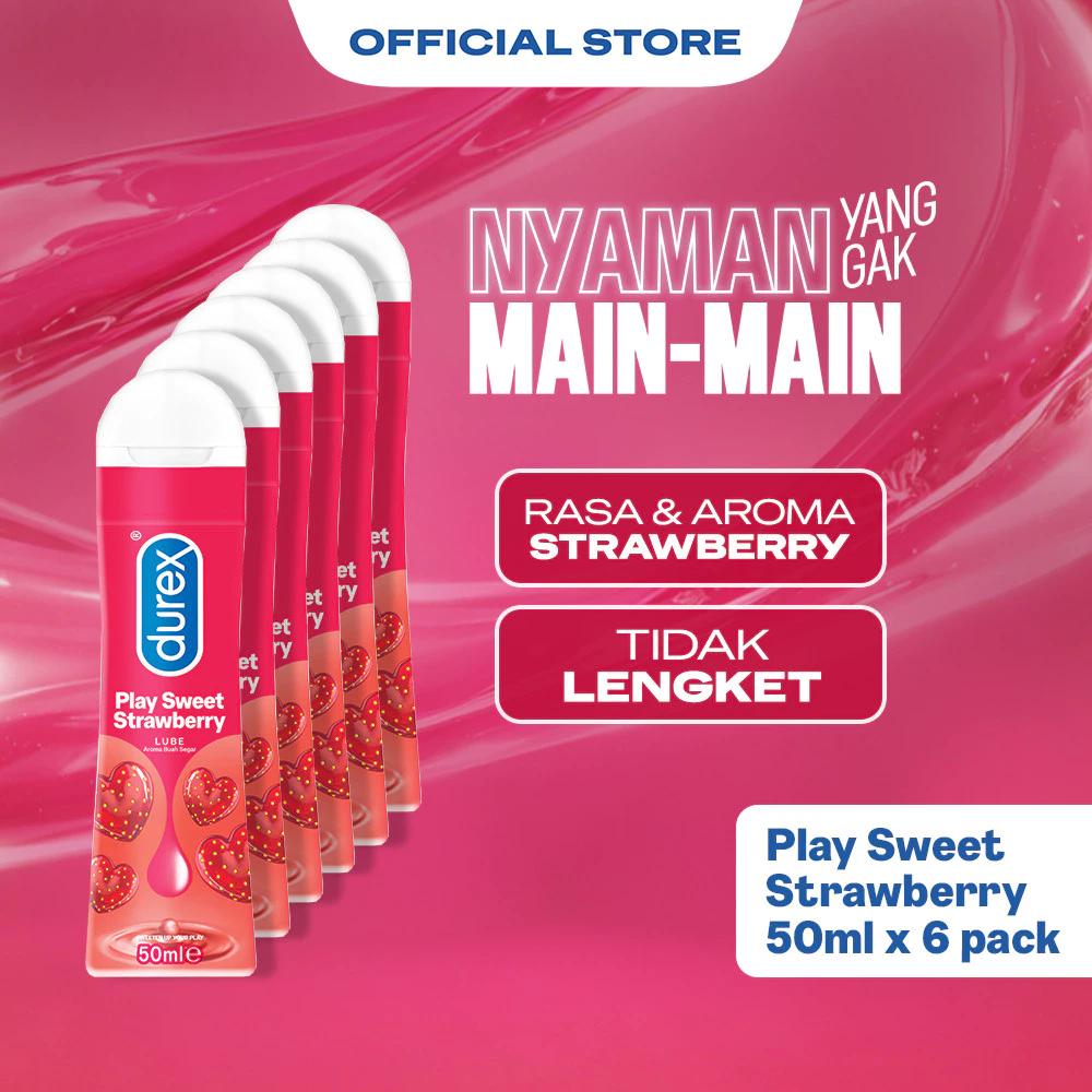 Durex Play Sweet Strawberry Lubricant Gel - 50ml (6 pcs) (Pelumas Berbahan Dasar Air, Dengan Rasa & Aroma Strawbery. Aman tertelan & Aman digunakan Bersama Kondom)