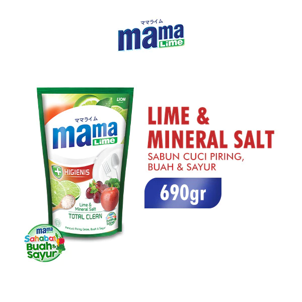 Mama Lime Sabun Cuci Piring Mineral Salt Pouch 680 ml/690 gr ml x2 - Gambar 3