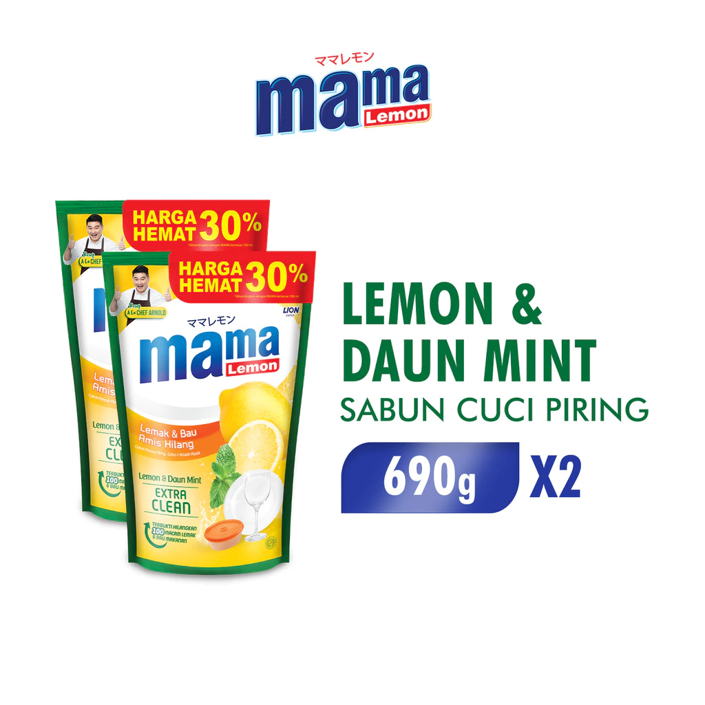 Mama Lemon Sabun Cuci Piring Daun Mint Pouch 680 ml/690 gr x2