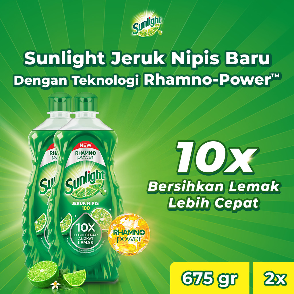 [BARU!] Sunlight Jeruk Nipis Botol 675g - 10x bersihkan lemak lebih cepat x2