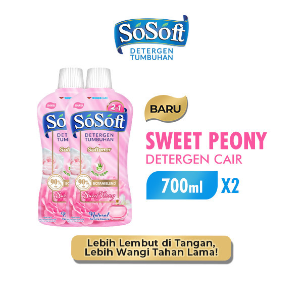 Sosoft Deterjen Cair Sweet Peony Natural Perfume Botol 700 gr x2