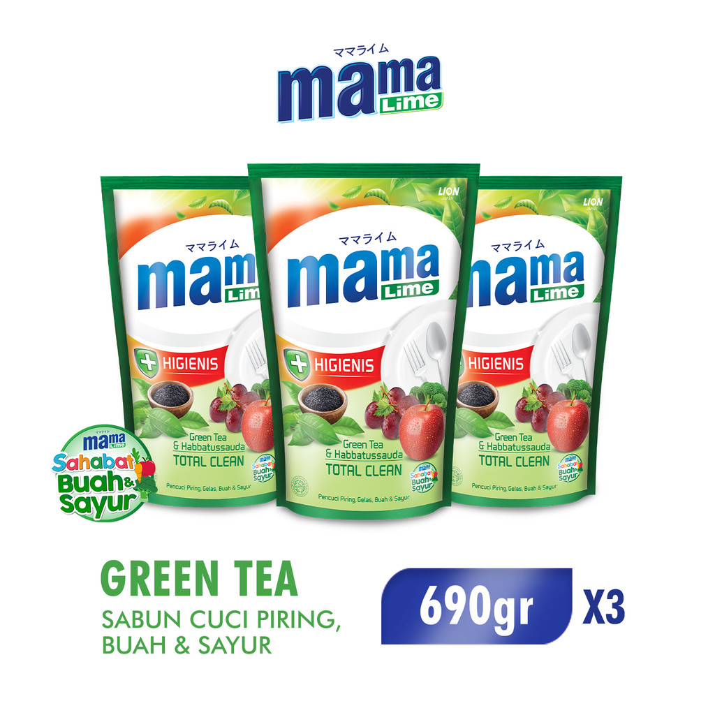 Mama Lime Sabun Cuci Piring Green Tea Pouch 650 gr x3