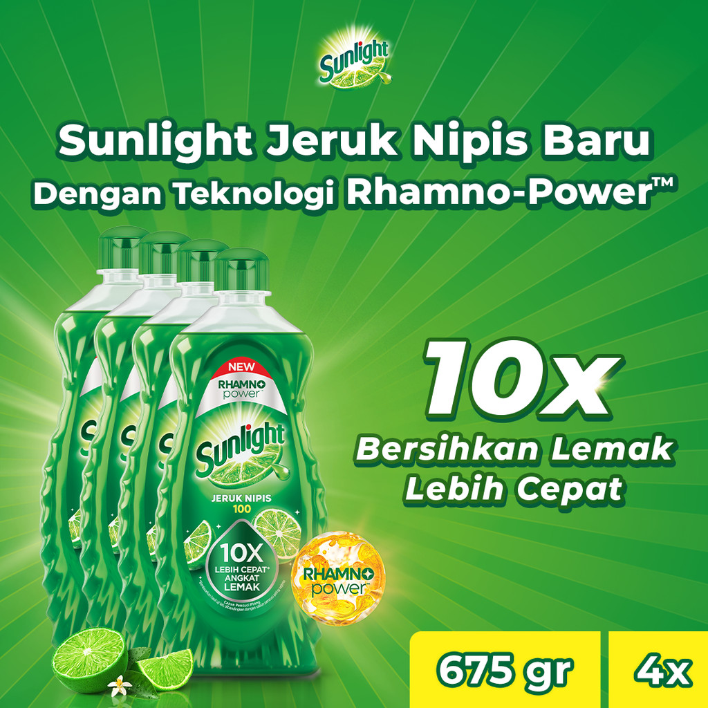 [BARU!] Sunlight Jeruk Nipis Botol 675g - 10x bersihkan lemak lebih cepat x4