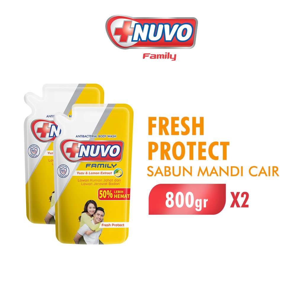 Nuvo Family Sabun Mandi Cair Kuning Fresh Protect Pouch 800 gr x2