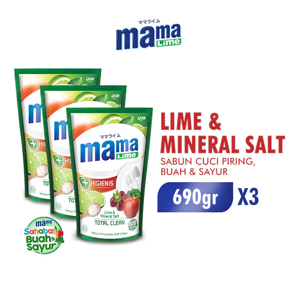 Mama Lime Sabun Cuci Piring Mineral Salt Pouch 680 ml/690 gr ml x3