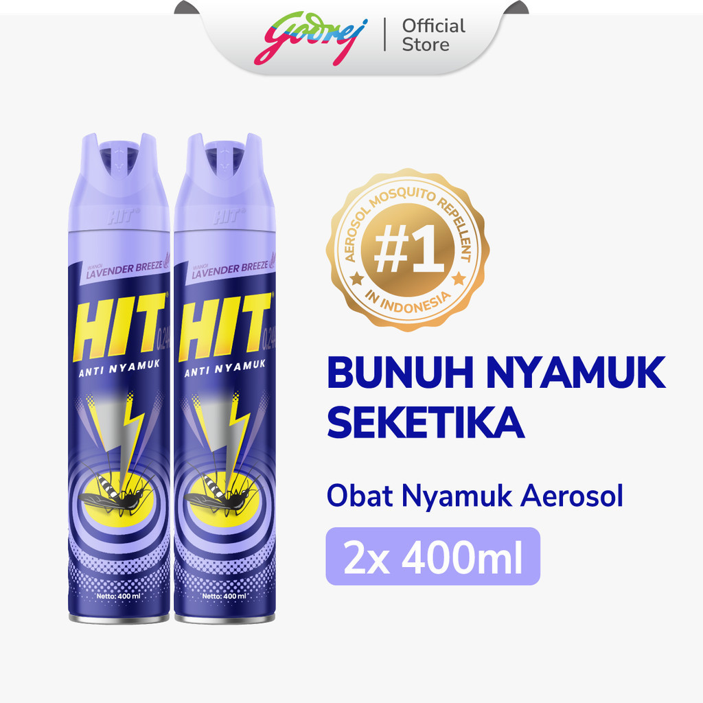 Hit Aerosol Lavender Breeze 400ml x2 - Obat Nyamuk - Bunuh Nyamuk Penyebab Demam Berdarah (DBD)