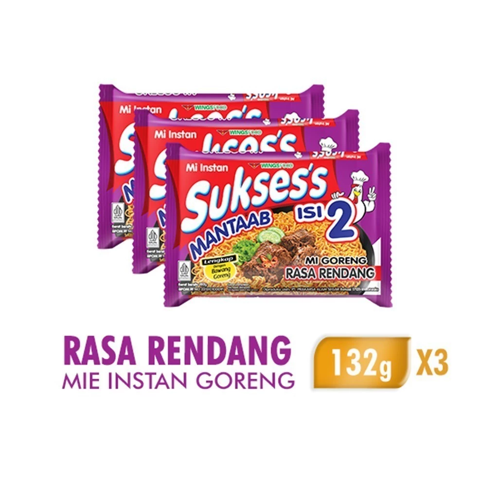 Suksess Mie Instan Goreng Rendang Bag 132 gr x3 - Gambar 2