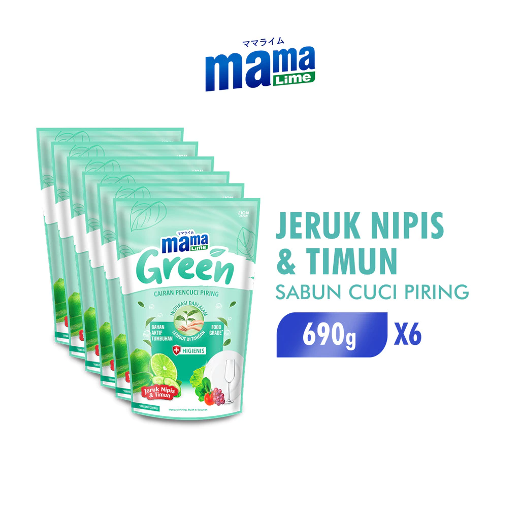 Mama Lime Sabun Cuci Piring Green Pouch 690 gr x6