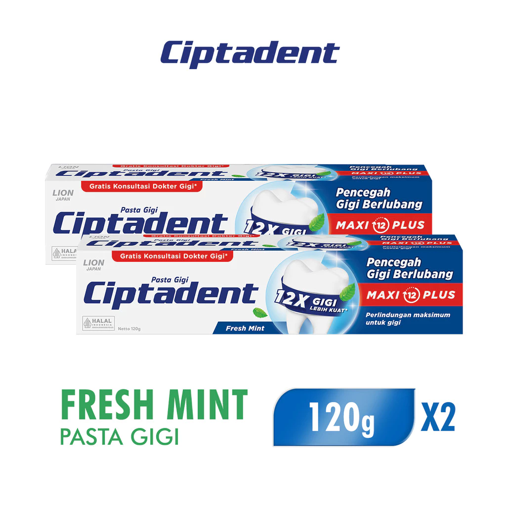 Ciptadent Pasta Gigi Maxi 12 Fresh Mint Tube 120 gr x2